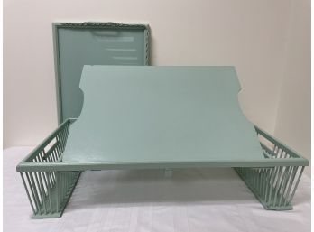 Vintage Turquoise Painted Bed Table With Tray