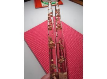 2 Lucite Clear Gold Flecked Tapers