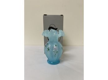 Fenton Melon Vase Blue Hand Pa