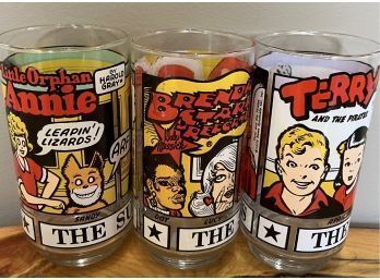 Vintage Lot (3) The Sunday Funnies 5.5' Drinking Glasses