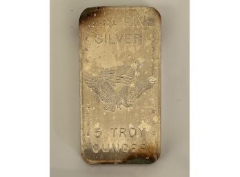 5 Troy Ounces .999 Fine Silver Bar Minted From US Strategic Stockpile