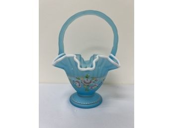 Fenton Large Matte Blue Hand Painted Basket