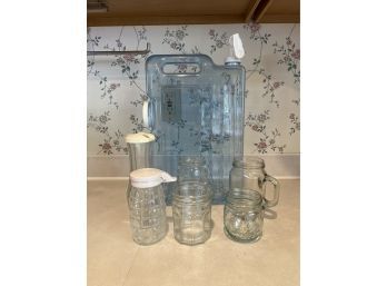 Lot Of Jars, Plastic Water Jug,