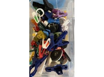 Lot Of Clips In Plastic Bin