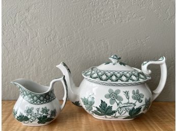 Spode Green Geranium Coffee Pot And Creamer