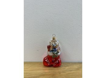 Glass Christmas Ornament Teddy Bear In Stocking