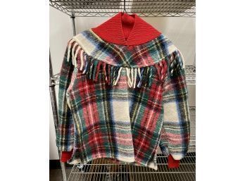 Vintage Wool Fringed Plaid Top, By Lyseng Of Norway