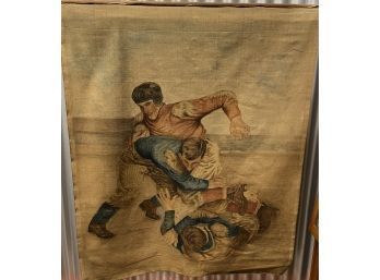 Vintage Oil On Canvas Early Days Rugby Football Players