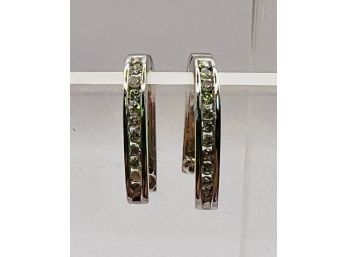 14k White Gold And Diamond Channel  Earrings