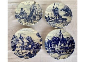 Set Of 4 Delfts Blow Handpainted Decorative 'chenkefa' Plates