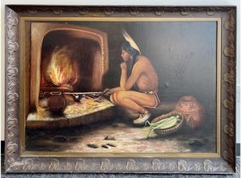 Native American Original Oil Painting In Style Of E. Irving Couse-local Pickup