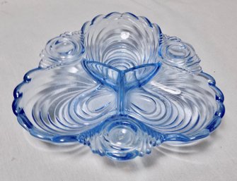 Elegant Blue Swirl 3 Part Dish 8 Inch Diameter