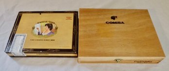Vintage Wooden Cigar Box & 1 Cardboard Cigar Box With Matches & Novelty Lighters