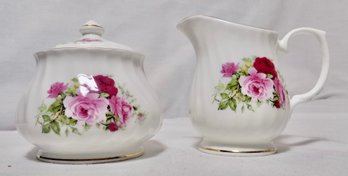 David Michael Creamer & Sugar Bowl White Trimmed In Gold With Roses