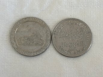 2 Vintage Casino Tokens Railroad Pass & Stagecoach