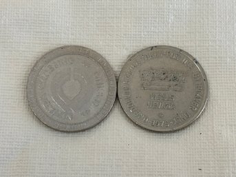 2 Vintage Casino Tokens 4 Way & Nevada Crossing