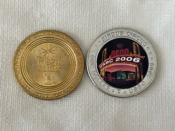 2 Vintage Casino Tokens Plaza Vegas & Circus Circus