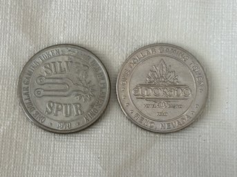 2 Vintage Casino Tokens Silver Spur & Eldorado