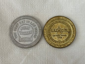 2 Vintage Casino Tokens Jolly Trolley & Luxor