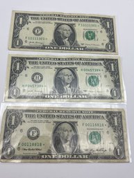 Star Note $1 Bill Lot Of 3 (Including Low Serial)