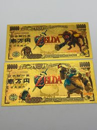 Lot Of 2 ZELDA Collectible Gold Bills