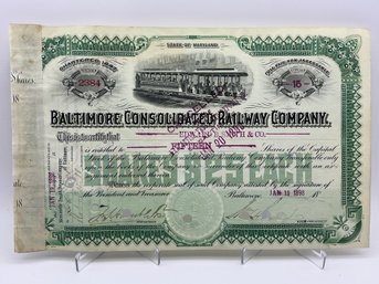 Baltimore Consolidated Railway Co. Vintage Stock Certificate