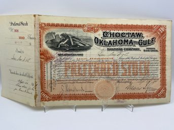 Choctaw, Oklahoma And Gulf Railroad Vintage Stock Certificate