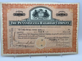 Pennsylvania Railroad Vintage Stock Certificate