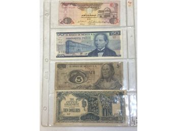 Mixed Foreign Currency Lot Mexico, Japan, Arab