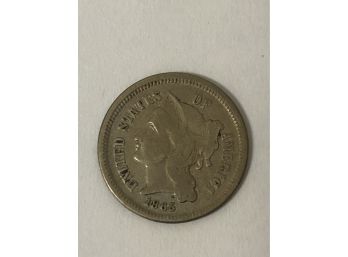 1865 3 Cent Piece Civil War Era Coin