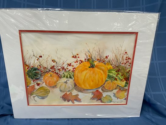 Mary Green LaForge Original Watercolor Connecticut Artist Titled Fall Bounty