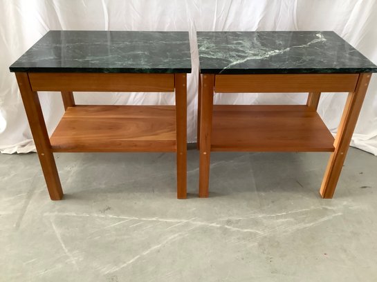 Pair Of Pompanoosuc Mills Cherry Vermont Made Marble Top Night Stands Or Side Tables