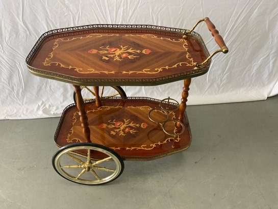 Italian Inlaid Rolling Bar Cart
