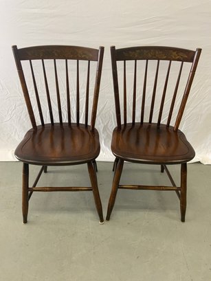 Pair Of Hitchcock Maple Chairs With Stenciled Back