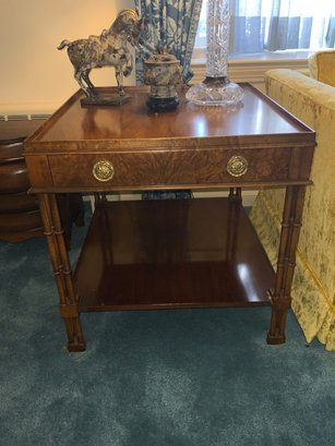 Baker Furniture Walnut Side Table With Reeded Columns