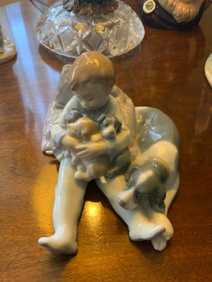 Lladro Boy With Puppies