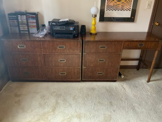 2 Campaigner Signed Pieces Of Furniture Including A Desk And A 6 Drawer Dresser