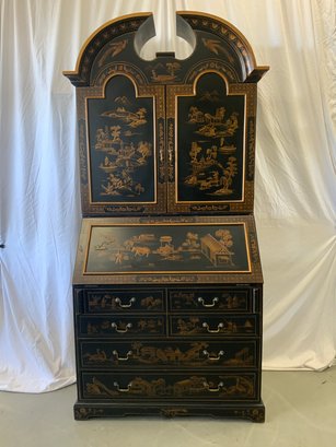 Chinoiserie Style Two Part Secretary Desk With A Very Ornate Interior