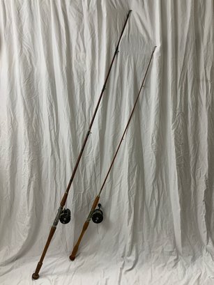 Pair Of Vintage Rods & Reels Montague New Yorker & H-1 Utica N.Y. Sarasota, One Piece Bamboo