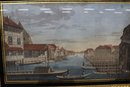 Pair Of Gouache Paintings With Venetian Scenes With Reversed Painted Frames