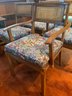 Set Of Hickory Furniture 4 Mid Century Rattan Back Chairs Reupholstered With Floral Fabric With Brass Detail