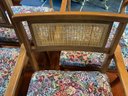 Set Of Hickory Furniture 4 Mid Century Rattan Back Chairs Reupholstered With Floral Fabric With Brass Detail