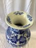 Early Oriental Blue And White 18 Inch Vase With Bird Motif