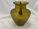 Loetz Rusticana Green Iridized Art Glass Double Handle Vase