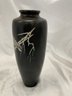 Bronze Asian Inlay Bird Vase Signed