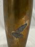 Asian Brass Mixed Metal Inlaid Pair Of Cranes Tall Vase