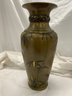 Mixed Metal Inlaid Birds & Bamboo Tall Heavy Brass Vase Unsigned