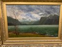 Antique Oil Painting Signed James Everett Stuart (1852-1941) 1898 Lake Scene With Gold Barbizon Frame