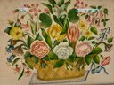 Theorem Stencil Painting On Velvet Basket Of Flowers  American Artist Mid 19th Century