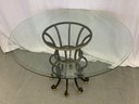 Ornate Glass Top Table With 4 Chippendale Style Upholstered Chairs